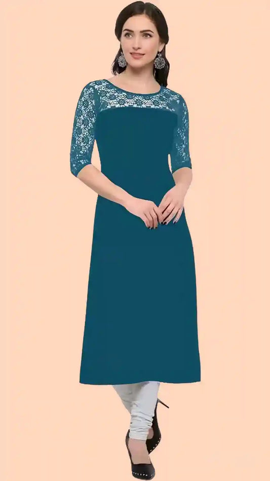 Zelzis women's solid teal crepe kurti
