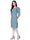 Zelzis women's teal round neck crepe kurti for casual wear
