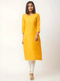 Zelzis women's yellow collar neck cotton kurti
