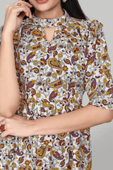 Zelzis women's yellow mango floral crepe tunic top
