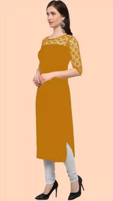 Zelzis women's yellow round neck kurti for daily use
