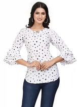 Zelzis women white star printed bell sleeve crepe tunic top
