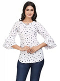 Zelzis women white star printed bell sleeve crepe tunic top
