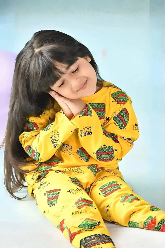 Zelzis yellow cotton t-shirt and pants set for girls