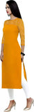 Zelzis yellow round neck crepe kurtis for daily use
