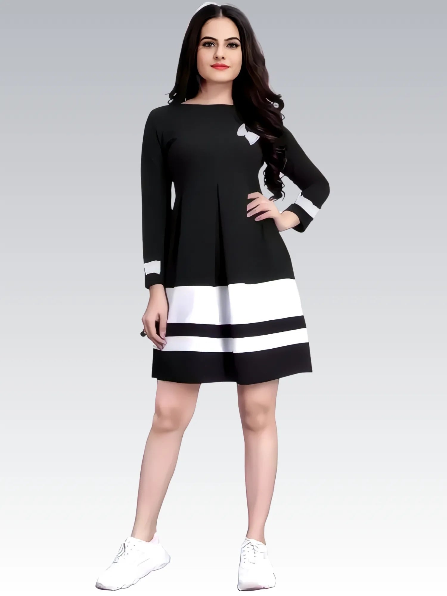 black-colourblock-with-butter-fly-crepe-dress