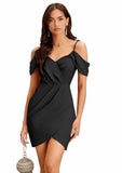 Black shoulder strap party wear polyester knee-length dress by ZELZIS

