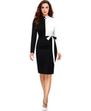Black and white colourblock polyester bodycon dress with comfortable belt by ZELZIS

