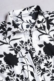Black & white floral crepe dress for women – cowl neck, full sleeves, knee length

