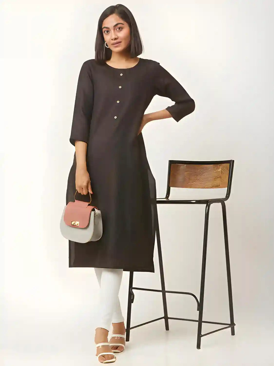 black A-line cotton kurti for women
