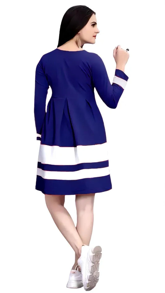 Blue colourblock butterfly crepe dress for women

