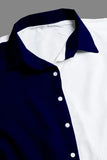 Blue cotton round collar neck casual and party dress with colourblock design

