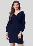 Blue V neck party wear polyester bodycon dress for women


