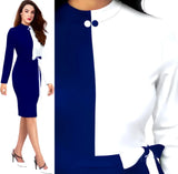Blue & White colourblock comfortable belt polyester bodycon dress by ZELZIS

