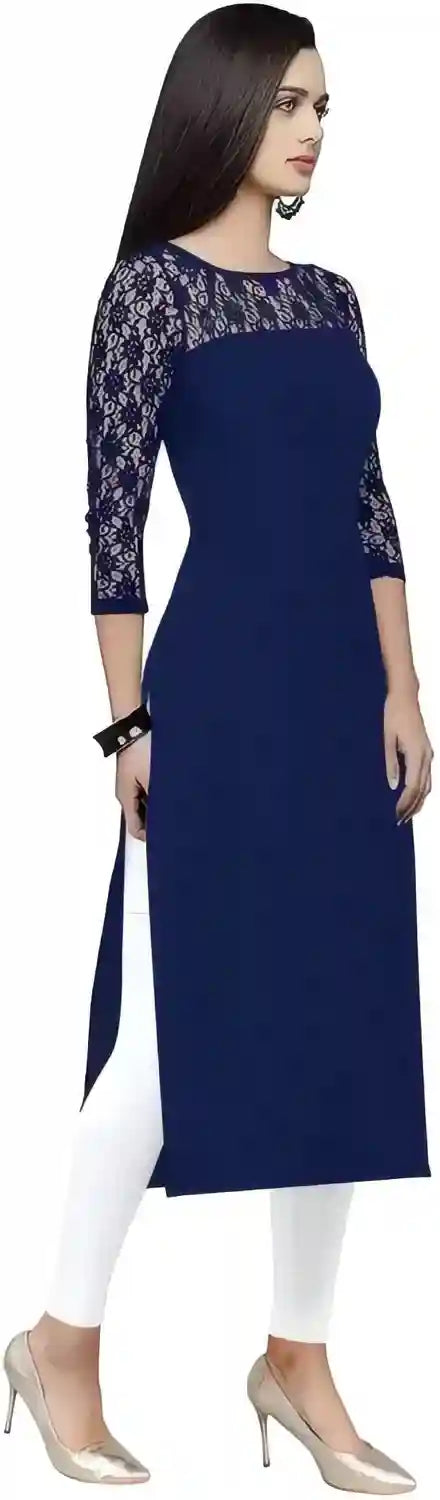 blue A-line crepe kurti for casual and party wear
