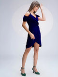 blue polyester bodycon dress with sweetheart neckline

