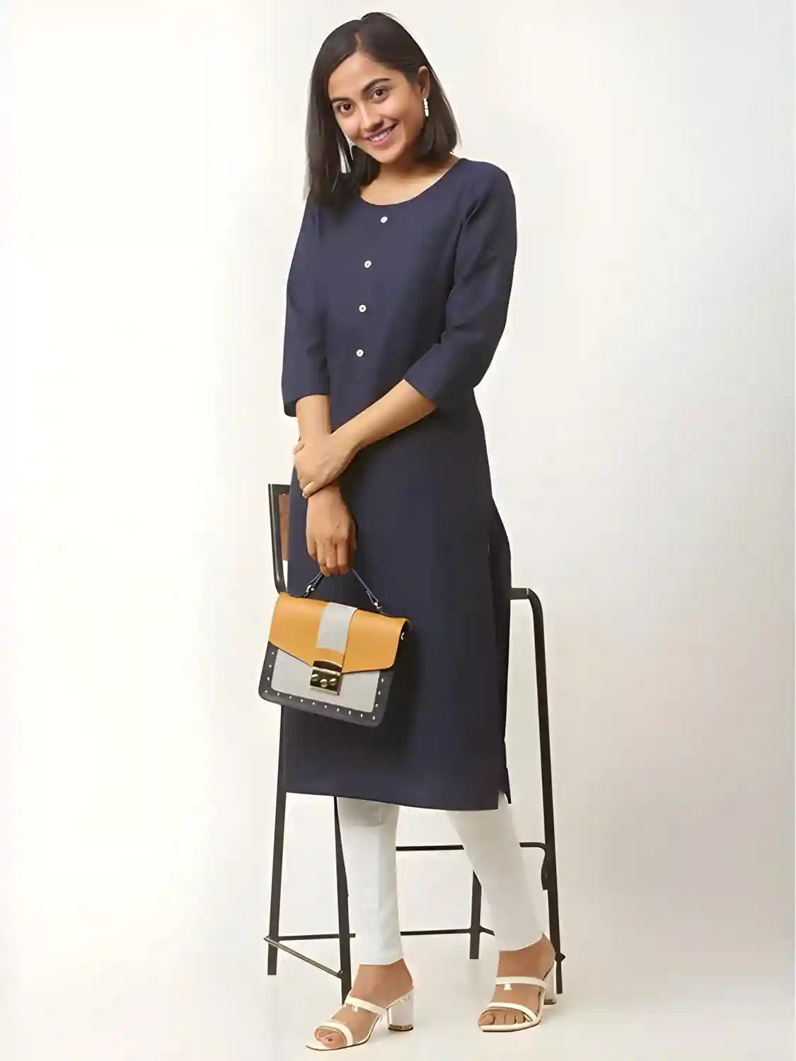 blue straight A-line kurti for women
