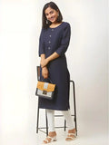 blue straight A-line kurti for women
