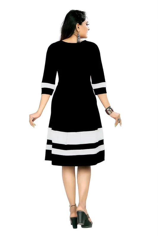 Body-shaping black solid fit & flare crepe dress with knee-length by ZELZIS

