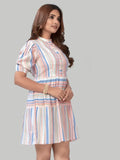 Casual and party wear peach stripe cotton fit & flare dress

