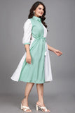 Casual and party wear light green cotton colourblock dress with inner

