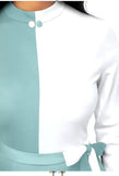 Chic light green & white colourblock bodycon dress with full sleeves by ZELZIS

