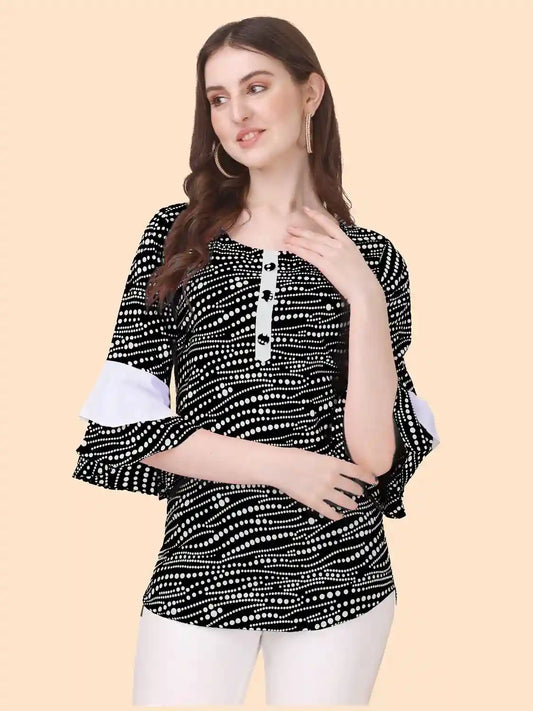 chic black tunic with crepe fabric for effortless style
