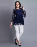 chic blue russle net and crepe inner top for casual and party wear
