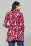 chic maroon leaf print tunic top in rayon for casual and party wear

