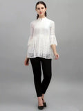 chic white coding net top with crepe fabric inner for parties

