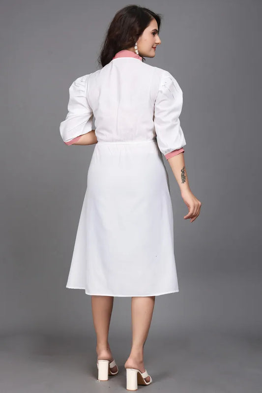 Colourblock party wear pink cotton fit and flare dress

