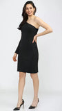 Comfortable black one shoulder bodycon dress for casual & party wear by ZELZIS

