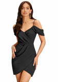 Comfortable black polyester dress with knee length and shoulder strap by ZELZIS

