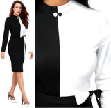 Comfortable black and white polyester bodycon dress with belt by ZELZIS

