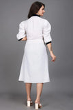 Comfortable blue fit & flare dress with inner and stylish belt

