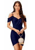 Comfortable blue solid polyester party wear dress with knee length by ZELZIS

