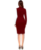 Comfortable maroon & white colourblock polyester bodycon dress with knee length by ZELZIS

