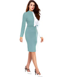 Comfortable light green & white colourblock bodycon dress with knee length by ZELZIS

