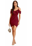 Comfortable maroon knee length polyester dress with shoulder strap for women by ZELZIS


