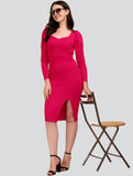 Comfortable pink knee-length bodycon dress ideal for casual & party wear by ZELZIS

