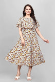 Comfortable yellow floral crepe wrap maxi dress for women by ZELZIS

