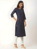 comfortable blue calf length cotton kurti for daily use

