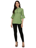 comfortable green hip length tunic top with collar neck
