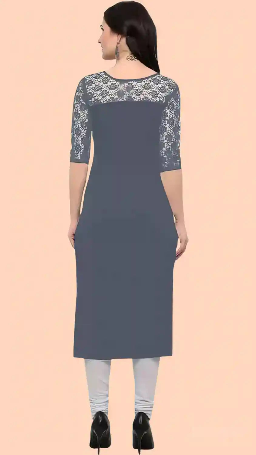 comfortable grey three-quarter sleeve kurti for daily use
