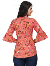 comfortable orange hip-length floral tunic top for women
