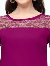 comfortable purple three-quarter sleeve crepe kurti
