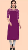 comfortable purple three-quarter sleeve kurti
