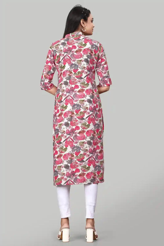 comfortable red floral print kurti for everyday use

