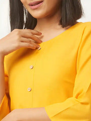 comfortable yellow calf length cotton kurti for daily use
