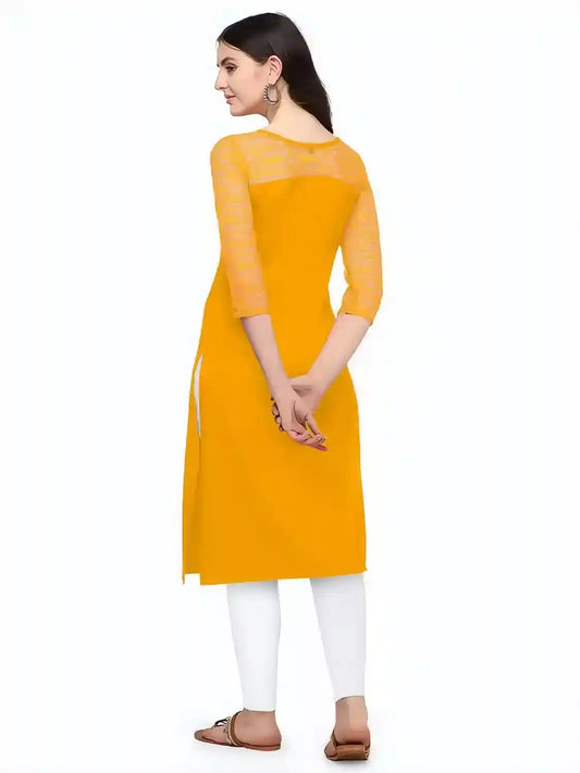 comfortable yellow calf length kurtis for women
